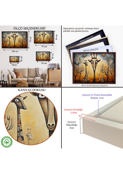 Çerçeveli Dekoratif Kanvas Tablo, Soyut Zürafalar TABLOSU-7216 indirimleri