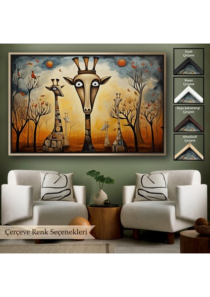 Çerçeveli Dekoratif Kanvas Tablo, Soyut Zürafalar TABLOSU-7216