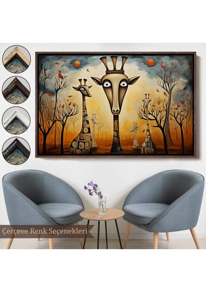 Çerçeveli Dekoratif Kanvas Tablo, Soyut Zürafalar TABLOSU-7216