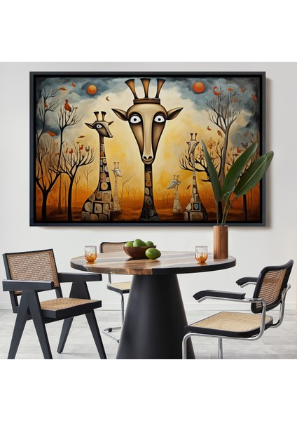 Çerçeveli Dekoratif Kanvas Tablo, Soyut Zürafalar TABLOSU-7216