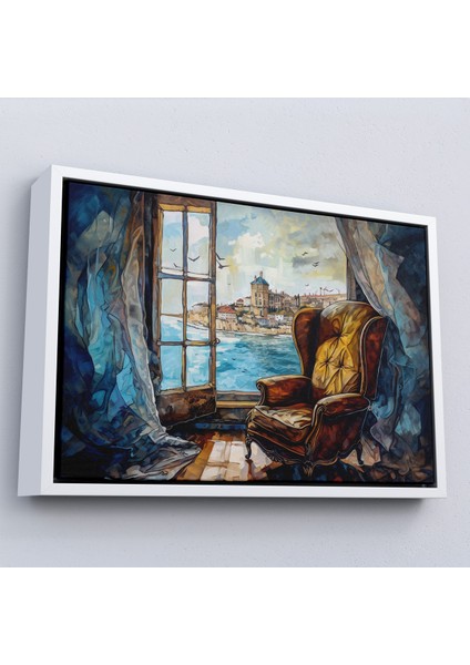 Çerçeveli Dekoratif Kanvas Tablo, Deniz Manzarası ve Koltuk TABLOSU-7262 fırsatları