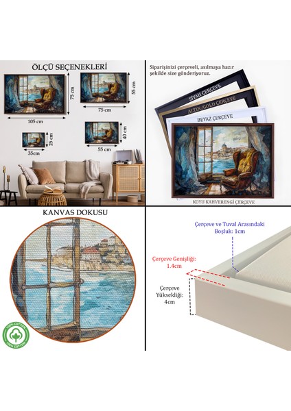 Çerçeveli Dekoratif Kanvas Tablo, Deniz Manzarası ve Koltuk TABLOSU-7262 indirimleri