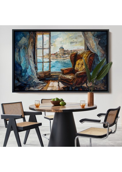 Çerçeveli Dekoratif Kanvas Tablo, Deniz Manzarası ve Koltuk TABLOSU-7262