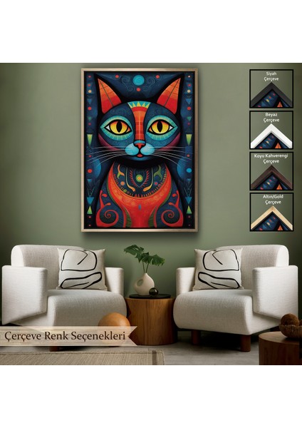 Çerçeveli Dekoratif Kanvas Tablo, Pablo Picasso Tarzı - Soyut Renkli Kedi TABLO-7512