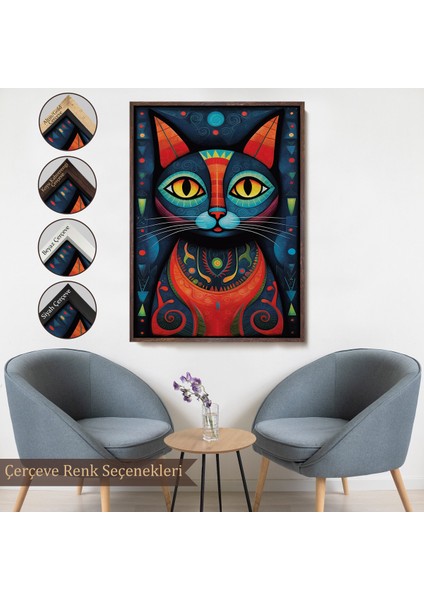 Çerçeveli Dekoratif Kanvas Tablo, Pablo Picasso Tarzı - Soyut Renkli Kedi TABLO-7512