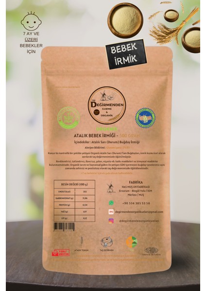 Organik Atalık Bebek İrmiği - 500 Gram fiyatları