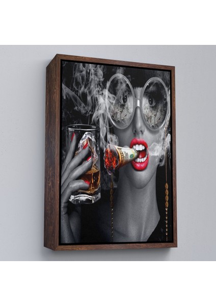 Çerçeveli Dekoratif Kanvas Tablo, Dolar ile Gözlüklü Sigara Içen Kadın TABLOSU-7797 fiyatları