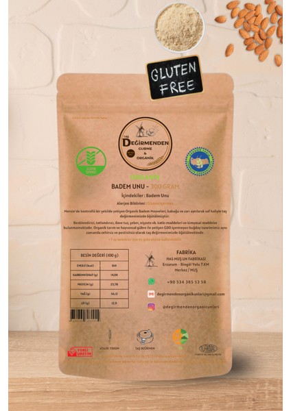 Taş Değirmenden Gurme & Organik Badem Unu Gluten Içermez - 300 Gram fiyatları
