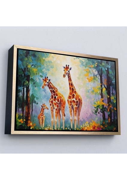 Çerçeveli Dekoratif Kanvas Tablo, Ormandaki Ağaçların Altında Dinlenen Zürafa Aile TABLOSU-7229 fiyatları