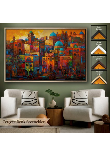 Çerçeveli Dekoratif Kanvas Tablo, Üstünde Mavi Kubbeli Şehrin TABLO-7263