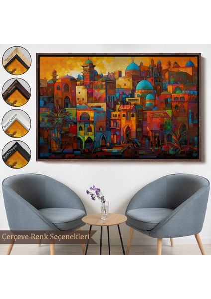 Çerçeveli Dekoratif Kanvas Tablo, Üstünde Mavi Kubbeli Şehrin TABLO-7263
