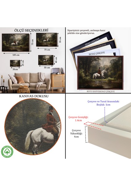 Çerçeveli Dekoratif Kanvas Tablo, Beyaz At Üzerinde Soylu TABLOSU-7024 indirimleri