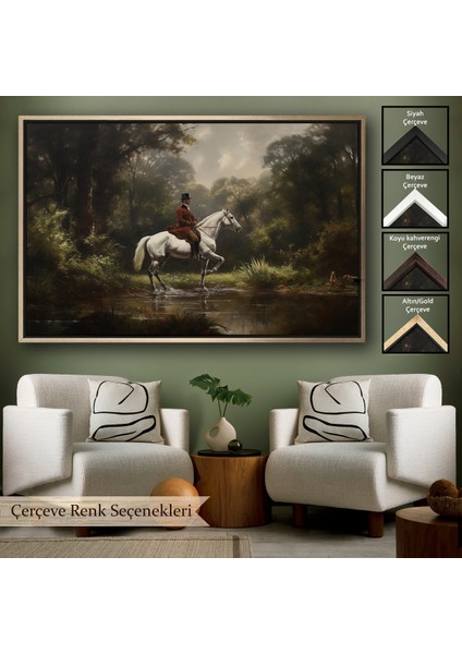 Çerçeveli Dekoratif Kanvas Tablo, Beyaz At Üzerinde Soylu TABLOSU-7024