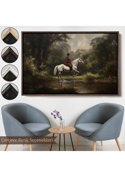 Çerçeveli Dekoratif Kanvas Tablo, Beyaz At Üzerinde Soylu TABLOSU-7024