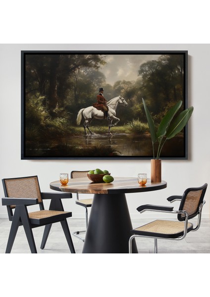 Çerçeveli Dekoratif Kanvas Tablo, Beyaz At Üzerinde Soylu TABLOSU-7024