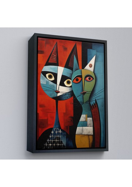 Çerçeveli Dekoratif Kanvas Tablo, Pablo Picasso Tarzı - Soyut Renkli Kedi TABLO-7370