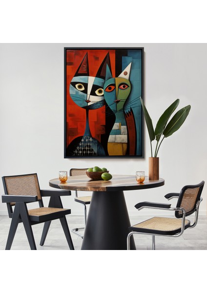 Çerçeveli Dekoratif Kanvas Tablo, Pablo Picasso Tarzı - Soyut Renkli Kedi TABLO-7370