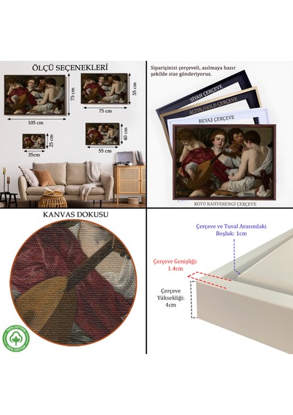 Çerçeveli Dekoratif Kanvas Tablo, Caravaggio - Müzisyenler Tablo - The MUSICIANS-7144 indirimleri