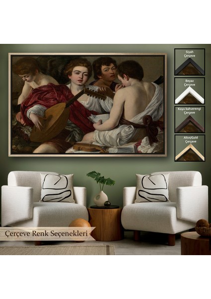 Çerçeveli Dekoratif Kanvas Tablo, Caravaggio - Müzisyenler Tablo - The MUSICIANS-7144