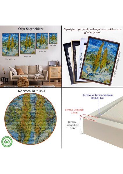 Çerçeveli Kanvas Tablo, Vincent Van Gogh -Saint-Rémy Yakınlarındaki Alpillesde Iki Kavak -7455 indirimleri