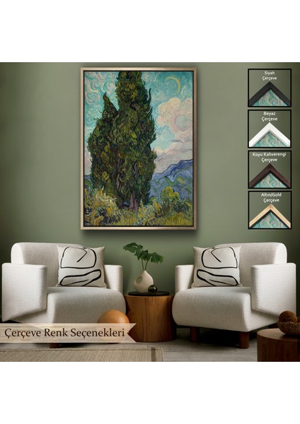 Çerçeveli Dekoratif Kanvas Tablo, Vincent Van Gogh - Selviler Tablosu - CYPRESSES-7475