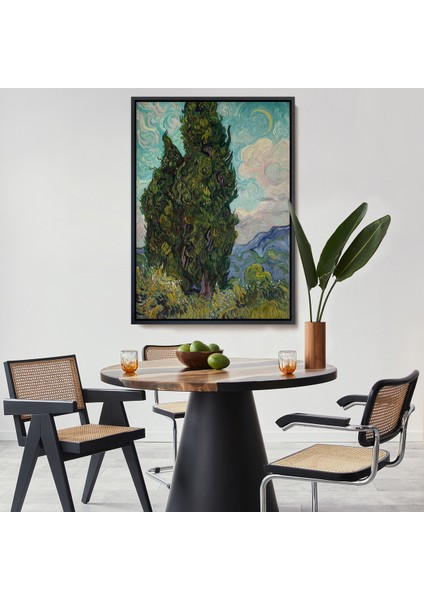 Çerçeveli Dekoratif Kanvas Tablo, Vincent Van Gogh - Selviler Tablosu - CYPRESSES-7475