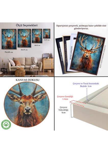 Çerçeveli Dekoratif Kanvas Tablo, Suluboya Geyik TABLOSU-7536 indirimleri