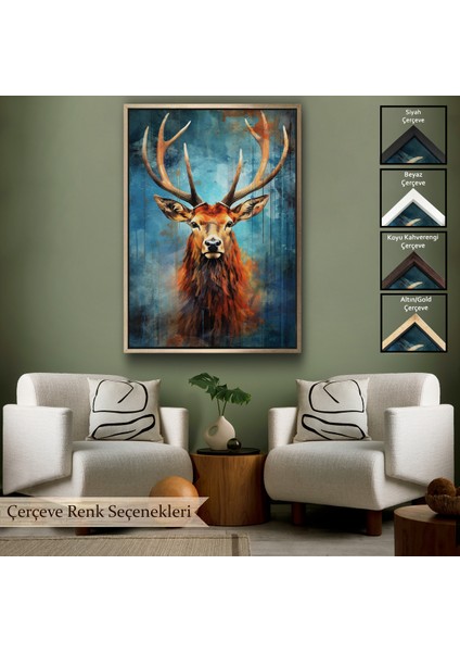 Çerçeveli Dekoratif Kanvas Tablo, Suluboya Geyik TABLOSU-7536