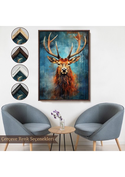 Çerçeveli Dekoratif Kanvas Tablo, Suluboya Geyik TABLOSU-7536