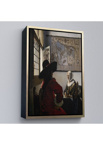 Çerçeveli Kanvas Tablo, Johannes Vermeer - Memur ve Gülen Kız - Officer And Laughing GIRL-7366 modelleri