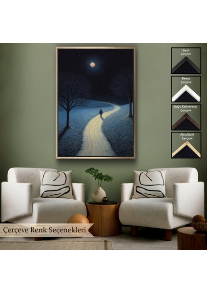 Çerçeveli Dekoratif Kanvas Tablo, Ay Işığına Yürüyen Adam TABLO-7519