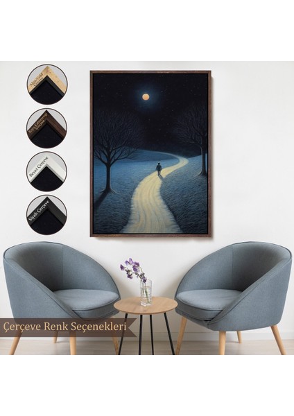 Çerçeveli Dekoratif Kanvas Tablo, Ay Işığına Yürüyen Adam TABLO-7519