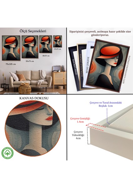 Çerçeveli Dekoratif Kanvas Tablo, Vintage Güzel Kadın TABLOSU-7543 indirimleri