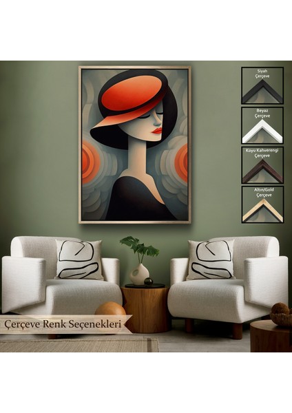 Çerçeveli Dekoratif Kanvas Tablo, Vintage Güzel Kadın TABLOSU-7543