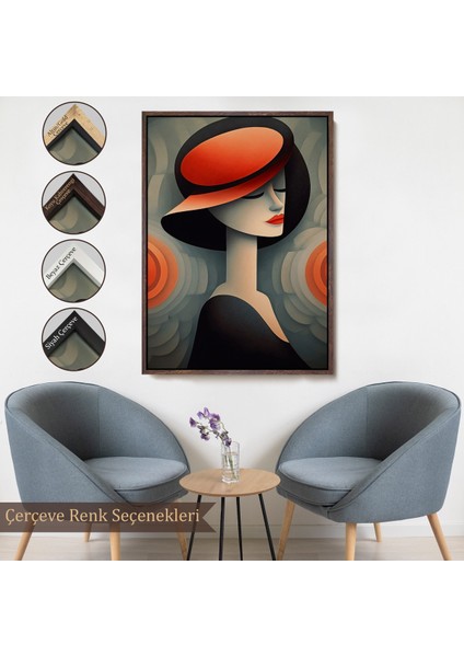 Çerçeveli Dekoratif Kanvas Tablo, Vintage Güzel Kadın TABLOSU-7543