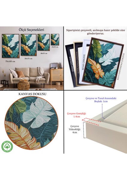 Çerçeveli Dekoratif Kanvas Tablo, Renkli Yapraklar TABLO-7567 indirimleri