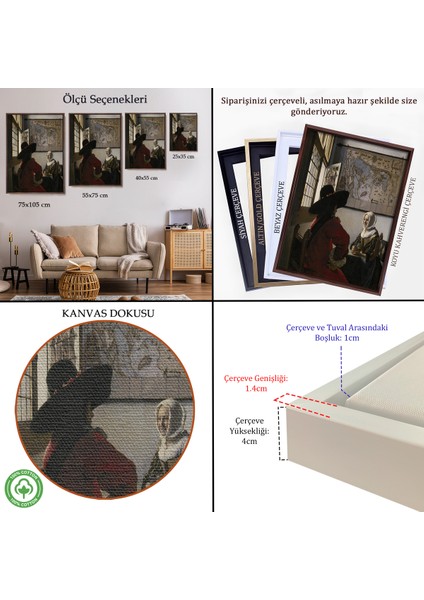 Çerçeveli Kanvas Tablo, Johannes Vermeer - Memur ve Gülen Kız - Officer And Laughing GIRL-7366 indirimleri