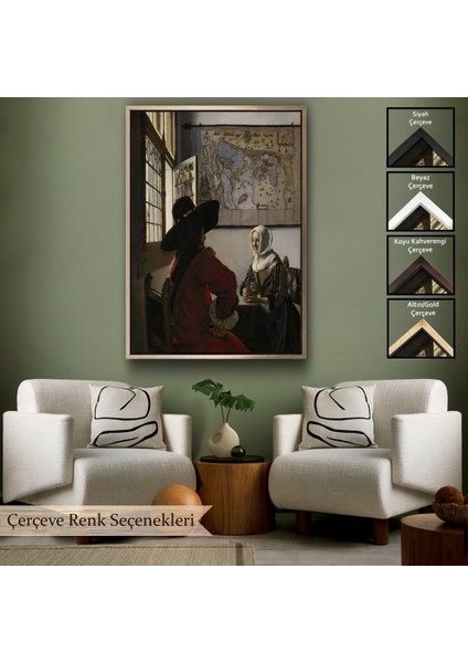 Çerçeveli Kanvas Tablo, Johannes Vermeer - Memur ve Gülen Kız - Officer And Laughing GIRL-7366