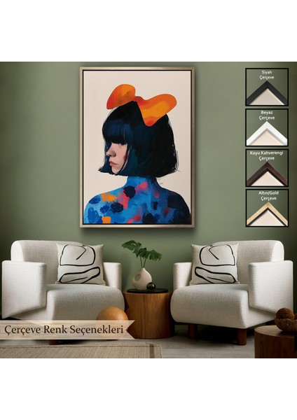 Çerçeveli Dekoratif Kanvas Tablo, Küt Saçlı Güzel Kadın TABLOSU-7607
