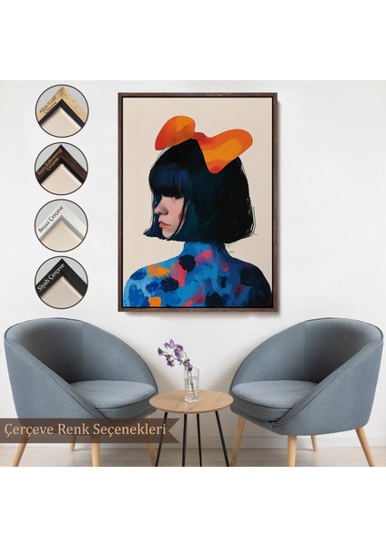 Çerçeveli Dekoratif Kanvas Tablo, Küt Saçlı Güzel Kadın TABLOSU-7607