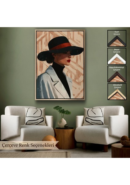 Çerçeveli Dekoratif Kanvas Tablo, Güzel Retro Kadın TABLOSU-7595