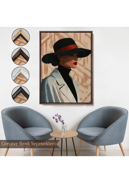 Çerçeveli Dekoratif Kanvas Tablo, Güzel Retro Kadın TABLOSU-7595