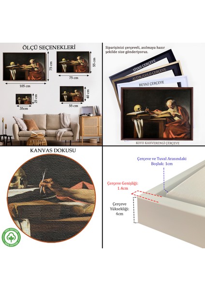Çerçeveli Dekoratif Kanvas Tablo, Caravaggio - Saint Jerome Yazma TABLO-7124 indirimleri