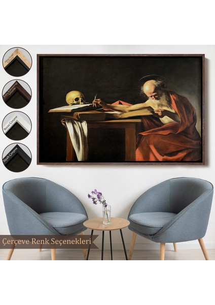 Çerçeveli Dekoratif Kanvas Tablo, Caravaggio - Saint Jerome Yazma TABLO-7124