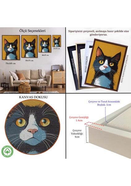 Çerçeveli Dekoratif Kanvas Tablo, Soyut Renkli Kedi TABLO-7612 indirimleri