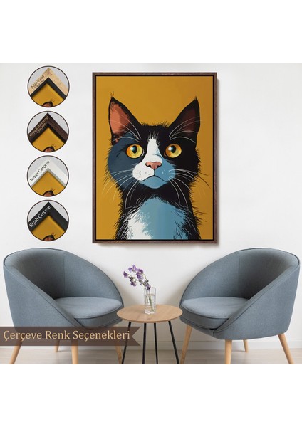 Çerçeveli Dekoratif Kanvas Tablo, Soyut Renkli Kedi TABLO-7612