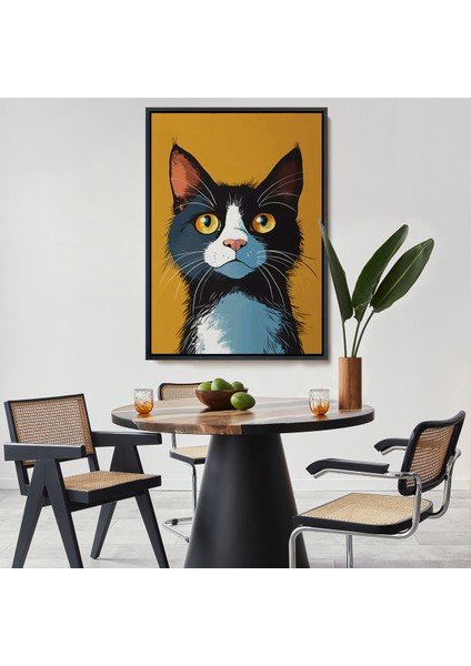 Çerçeveli Dekoratif Kanvas Tablo, Soyut Renkli Kedi TABLO-7612