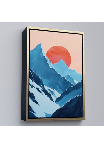 Çerçeveli Dekoratif Kanvas Tablo, Dağların Arasındaki Soyut Güneş Manzara TABLO-7620