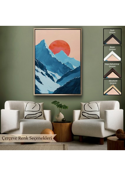 Çerçeveli Dekoratif Kanvas Tablo, Dağların Arasındaki Soyut Güneş Manzara TABLO-7620