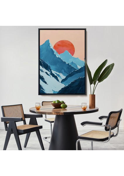 Çerçeveli Dekoratif Kanvas Tablo, Dağların Arasındaki Soyut Güneş Manzara TABLO-7620